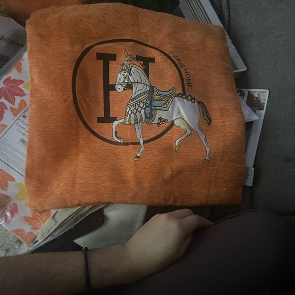 French Parisian Hermès-Style Equestrian Feather/Down Pillow 18” Square - Picture 3 of 5